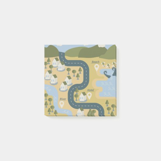 Stijlvolle cartoon landschapsvakantiereiskaart post-it® notes (Voorkant)