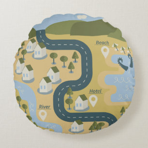 Stijlvolle cartoon landschapsvakantiereiskaart rond kussen