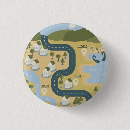 Stijlvolle cartoon landschapsvakantiereiskaart ronde button 3,2 cm (Voorkant)
