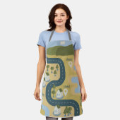 Stijlvolle cartoon landschapsvakantiereiskaart schort (Gedragen)