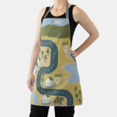 Stijlvolle cartoon landschapsvakantiereiskaart schort (Insitu)