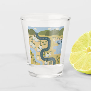 Stijlvolle cartoon landschapsvakantiereiskaart shot glas