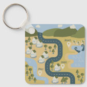 Stijlvolle cartoon landschapsvakantiereiskaart sleutelhanger (Voorkant)
