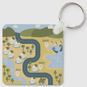 Stijlvolle cartoon landschapsvakantiereiskaart sleutelhanger (Achterkant)