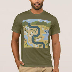 Stijlvolle cartoon landschapsvakantiereiskaart t-shirt
