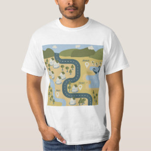 Stijlvolle cartoon landschapsvakantiereiskaart t-shirt
