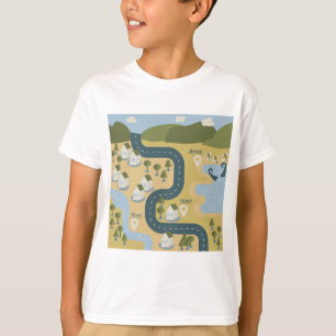 Stijlvolle cartoon landschapsvakantiereiskaart t-shirt