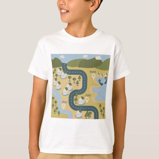 Stijlvolle cartoon landschapsvakantiereiskaart t-shirt (Voorkant)