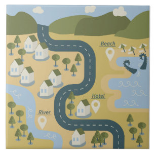 Stijlvolle cartoon landschapsvakantiereiskaart tegeltje