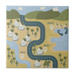 Stijlvolle cartoon landschapsvakantiereiskaart tegeltje