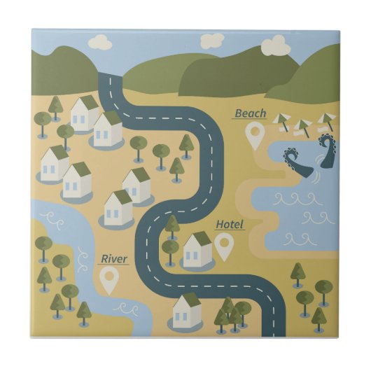 Stijlvolle cartoon landschapsvakantiereiskaart tegeltje (Voorkant)