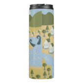 Stijlvolle cartoon landschapsvakantiereiskaart thermosbeker (Achterkant)