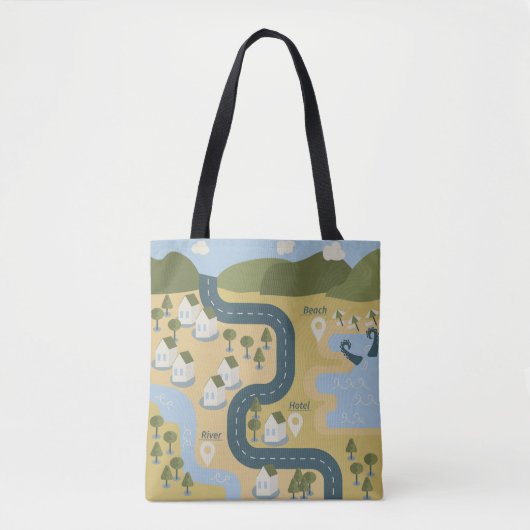 Stijlvolle cartoon landschapsvakantiereiskaart tote bag (Voorkant)