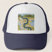 Stijlvolle cartoon landschapsvakantiereiskaart trucker pet (Voorkant)