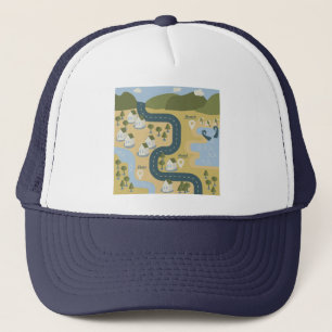 Stijlvolle cartoon landschapsvakantiereiskaart trucker pet