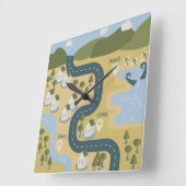 Stijlvolle cartoon landschapsvakantiereiskaart vierkante klok (Hoek)