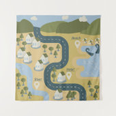 Stijlvolle cartoon landschapsvakantiereiskaart wandkleed (Voorkant)
