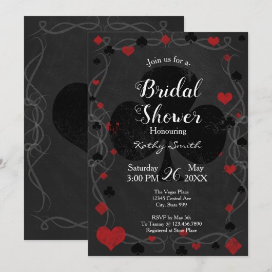 Stijlvolle casino bruids douche uitnodiging (Voorkant / Achterkant)