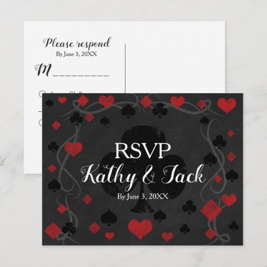 Stijlvolle casino bruiloft rvp postkaart uitnodiging briefkaart (Voorkant / Achterkant)