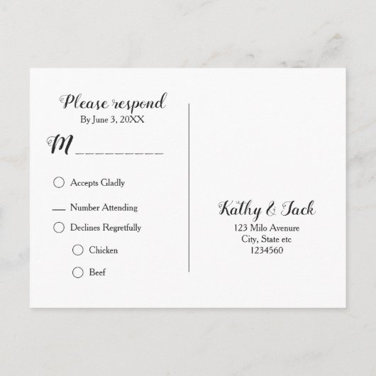 Stijlvolle casino bruiloft rvp postkaart uitnodiging briefkaart (Achterkant)