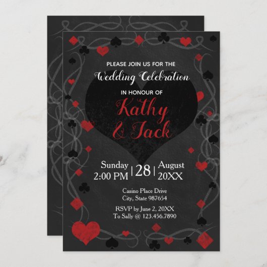 Stijlvolle casino bruiloft uitnodiging (Voorkant / Achterkant)