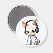 Stijlvolle Cat Dragen Hoofdtelefoon Magneet (Voorkant / Achterkant)