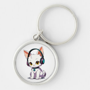 Stijlvolle Cat Dragen Hoofdtelefoon Sleutelhanger