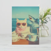 Stijlvolle Cat's Ocean Tea Party Kaart (Staand voorkant)