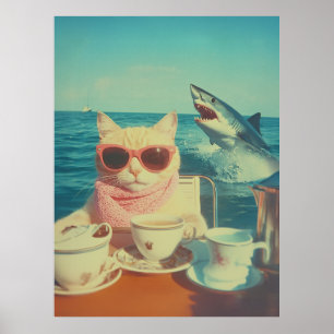 Stijlvolle Cat's Ocean Tea Party Poster