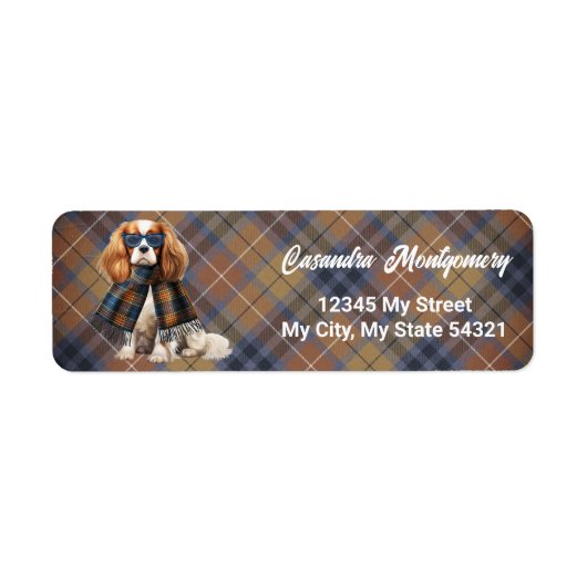 Stijlvolle Cavalier King Charles geruite adreslabe Etiket (Voorkant)
