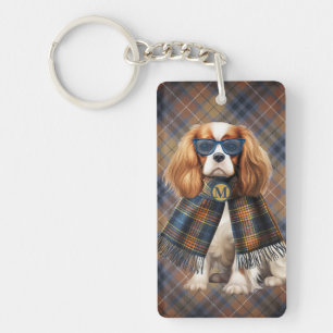 Stijlvolle Cavalier King Charles-hond en ruitjes Sleutelhanger