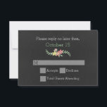 Stijlvolle  Chalkboard Wedding RSVP-Kaart RSVP Kaartje<br><div class="desc">Stijlvol krijtbord inspireerde de trouwreactie RSVP kaart gedaan in een donkere houtskool grijs met grafiek van een  pastelbloemdecoratie,  in het midden. De tekst in licht bleek groen en wit is volledig klantgericht om uw gebeurtenisbehoeften aan te passen. Overeenkomende repetitieve uitnodigingen voor het diner zijn beschikbaar.</div>