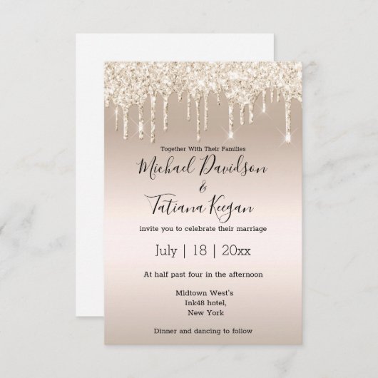 stijlvolle champagne die glitters bruiloft kaart (Voorkant / Achterkant)