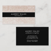 Stijlvolle Champagne roze glitter Black Striped Visitekaartje (Voorkant / Achterkant)