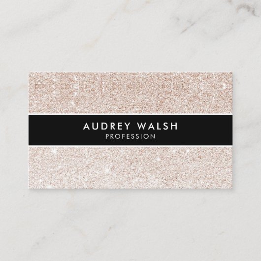 Stijlvolle Champagne roze glitter Black Striped Visitekaartje (Voorkant)