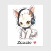 Stijlvolle Charmante Kat in Hoofdtelefoon Sticker (Vel)