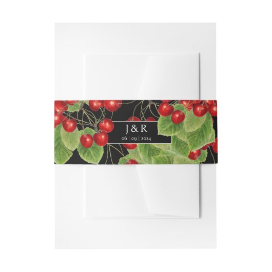 Stijlvolle Cherry Black Bruiloft Initialen Monogra Uitnodigingen Wikkel (Voorkant Voorbeeld)