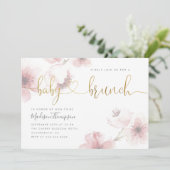 Stijlvolle Cherry Blossom Gold Baby Brunch Shower Kaart (Staand voorkant)