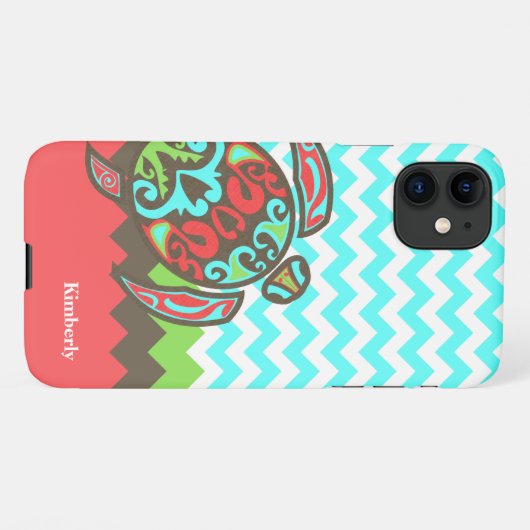 Stijlvolle Chevron & Zee Turtle Custom iPhone Hoesje (Achterkant horizontaal)