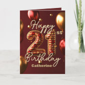 Stijlvolle Chic Bourgogne Rood en Goud 21e Verjaar Kaart (Voorkant)