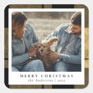 Stijlvolle Chic Custom Photo Goud Vrolijk Kerstf Vierkante Sticker