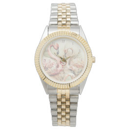 Stijlvolle Chic Flamingo Monogram Gepersonaliseerd Horloge
