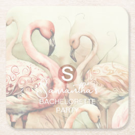 Stijlvolle Chic Flamingo Monogram Gepersonaliseerd Kartonnen Onderzetters