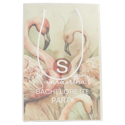 Stijlvolle Chic Flamingo Monogram Gepersonaliseerd Medium Cadeauzakje (Voorkant)