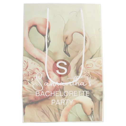Stijlvolle Chic Flamingo Monogram Gepersonaliseerd Medium Cadeauzakje (Achterkant)
