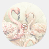 Stijlvolle Chic Flamingo Monogram Gepersonaliseerd Ronde Sticker (Voorkant)