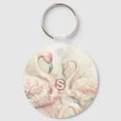 Stijlvolle Chic Flamingo Monogram Gepersonaliseerd Sleutelhanger (Achterkant)