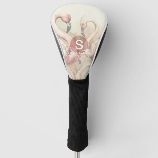 Stijlvolle Chic Flamingo Monogram Personalisatie Golfheadcover (Voorkant)