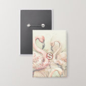 Stijlvolle Chic Flamingo Monogram Persoonlijk Button (Voorkant / Achterkant)
