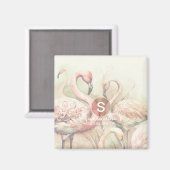 Stijlvolle Chic Flamingo Monogram Persoonlijk Magneet (Voorkant / Achterkant)